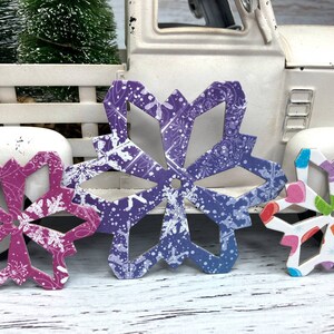 16 bright modern Christmas colored paper + chipboard large and small Snowflake die cuts use as ornaments, garlands+
