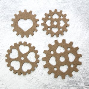 8 Heart Gears - Industrial Wheels Chipboard Gears - Cogs Bare chipboard die cuts - Gears 4 sizes 2 each
