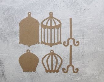 2 Bird Cage Chipboard Die cuts - 2 sizes of cages with backs and stands - 6 pieces total