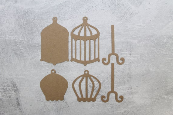 2 Bird Cage Chipboard Die cuts - 2 sizes of cages with backs and stands - 6 pieces total