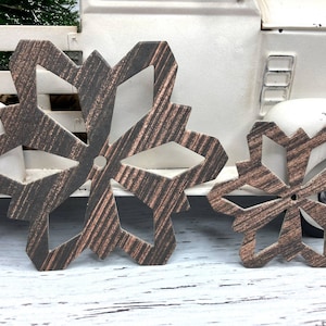 10 dark woodgrain paper + chipboard Snowflake die cuts use as ornaments, garlands+