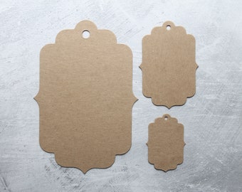 Bare Chipboard or cardstock Tags with bracket edges die cuts [choice of 3 sizes]
