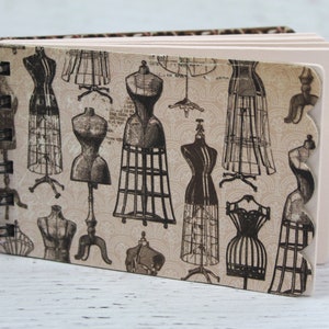 Sewing Mini Album - Chipboard & Paper Scrapbook -  Dress Form Album - 12 paper pages - wire bound 3 1/4&quot; x 5&quot;