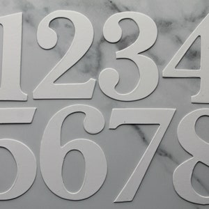 May include: White numbers 1 through 8 cut out of paper. The numbers are arranged in two rows, with the top row containing 1, 2, 3, and 4, and the bottom row containing 5, 6, 7, and 8.