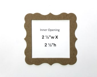 3 Square 3 1/2" Frames - Bare chipboard bracket edge square frame Die cuts - Opening is 2 1/2"