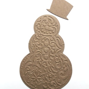 3 Snowman - Bare chipboard die cuts - Winter Embellishment - Snowman with separate hat [choose plain or embossed]