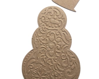 3 Snowman - Bare chipboard die cuts - Winter Embellishment - Snowman with separate hat [choose plain or embossed]