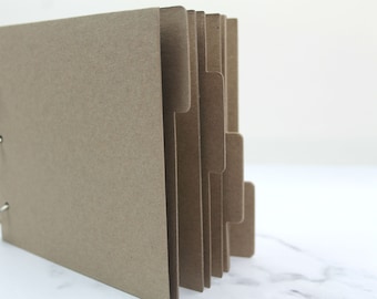 Scrapbook with Tabbed Pages-9 Page Blank Chipboard Album-File Folder Tabbed Journal-6 7/8" x 6"