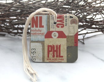 25 Travel Gift tags - Vintage look airport destination travel tags - Paper + Chipboard.... Pre-strung tags