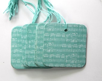 20 Music Gift Tags - Music Score Aqua sheet music tags - Paper + chipboard...pre-strung Tags