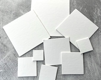 50 all white (or all black) cardboard square die cuts acid free 1&quot;,1 1/4&quot;, 1 1/2&quot;, 1 3/4&quot;, 2&quot;, 2 1/2&quot;, 3&quot;, 3 1/2&quot;, 4&quot;