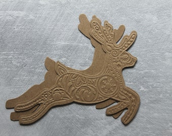 3 Bare chipboard Leaping Deer Die cuts 4 7/8" w x 4" h [plain or embossed]