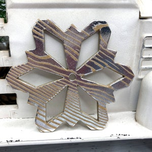 11 Silver Foil Woodgrain paper snowflakes - Metallic Silver & Brown paper + chipboard Snowflake die cuts - use as ornaments, garlands+