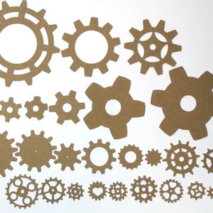 27 Chipboard Gears - Cogs Bare chipboard Industrial Steampunk die cuts - Choose Size or One of Each 1&quot; - 7&quot;