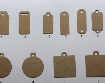 10 mini tag or ribbon slide bare chipboard die cuts [15 styles to choose from]