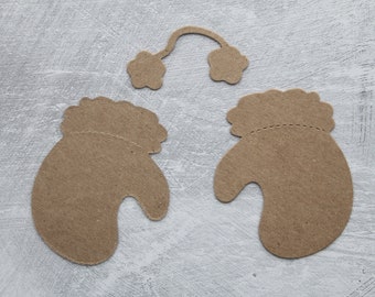 4 mitten with scalloped edge bare chipboard die cuts diecuts with 2 mitten attachers