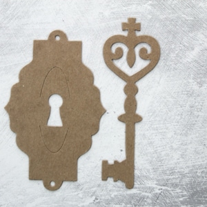 4 Key & Keyhole Die Cuts - Bare Chipboard Ornate Key and Keyhole ...