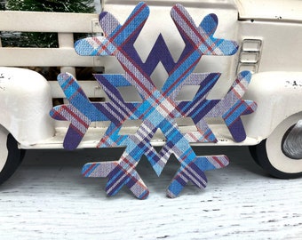 11 Turquoise Tartan Snowflake Decor - Snowflake Decorations - Plaid - Tartan blues, red, white snowflakes - paper + chipboard die cuts