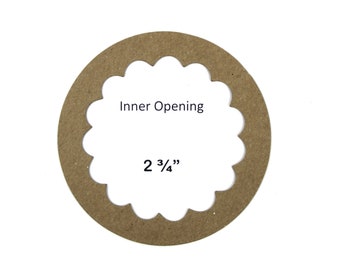 3 Circle Frames with Scalloped inside edge - Bare Chipboard Round Frame Die cuts with Scalloped center