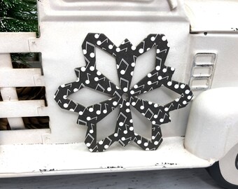 11 Music Snowflake Die Cuts - Black & White Snowflakes Snowflakes - Paper + Chipboard Handmade Die Cuts- Use as ornaments, gift toppers