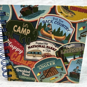 5 1/2&quot; Camping Themed Album - Camping Vacation Scrapbook - 15 White Paper Pages Chipboard Sketchbook - Small Blank Journal