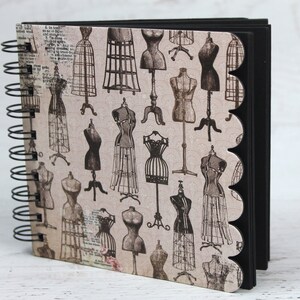 5 1/2&quot; Dress Form Album - Handmade Chipboard & Paper Sewing Tailoring Theme Album - 12 paper Pages