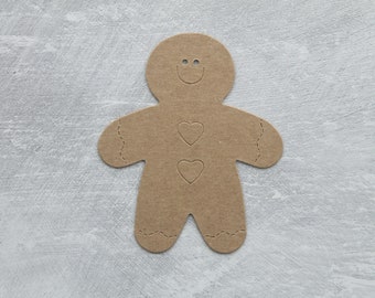 3 Smiling Gingerbread - Chipboard Die Cuts - Gingerbread with heart buttons - Chipboard Gingerbread Man
