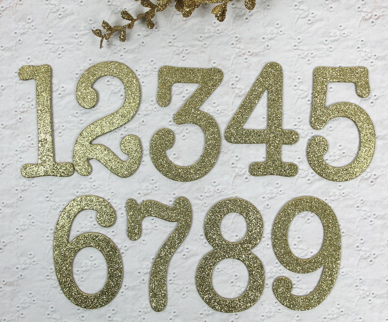 3 Gold Glitter Wedding Numbers Chipboard Die Cuts Etsy