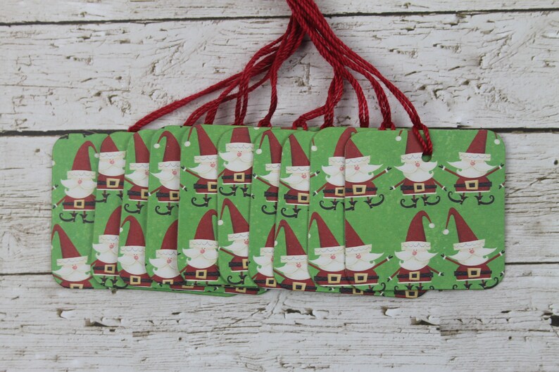 20 Christmas tags elf-gnome like Santa paper covered chipboard tags...2 x 2 inches