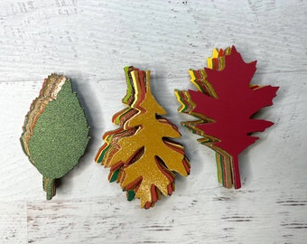 Autumn paper leaves -  Mix of plain, glittered, metallic tattered fall leaf die cuts 90 Large or 60 Mini