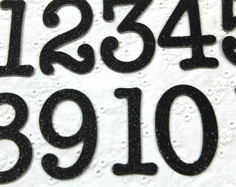 1  3/4" black glitter numbers - paper + chipboard numbers - wedding tables, calendars, seating chart die cuts