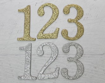 2" Glitter Numbers - Wedding Table Numbers gold or silver glittered cardstock only [Choose quantity, plain or sticker back]