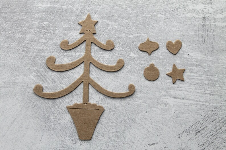 3 Bare chipboard TREES in pots 4 separate ornaments 3 1/2 w x 4 3/8 h image 2