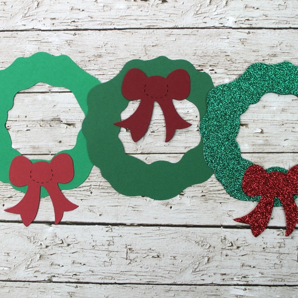 Paper wreath die cuts - Christmas card accent - Choose color and quantity, glitter or plain - Christmas wreath die cuts