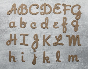 2" SCRIPT cursive chipboard die cut alphabet [choose upper/lowercase/numbers; quantity]