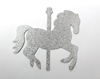 Gold or Silver Glitter Carousel Horse Decoration - Chipboard Carousel Horses - Carousel Party - Carousel Birthday [3 sizes to choose from]