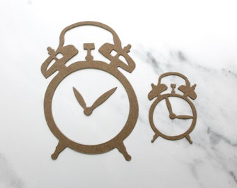 3 Alarm Clock Die Cuts - Old Fashioned Clock Bare chipboard die cuts 2 sizes to choose 3 1/2" or 1 3/4" wide