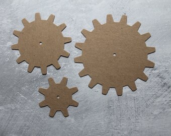 3 Cogs - Bare chipboard die cuts larger Gear die cuts 3 sizes 2 1/2", 3 1/2", 4 1/2"