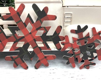 11 Tartan Snowflake Decor || Snowflake Decorations || Plaid-Tartan Red, Black, Green Christmas snowflakes || paper + chipboard die cuts 20B