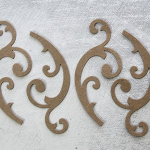 4 swirl flourish die cuts - Bare chipboard die cuts - Chipboard Swirls 4&quot; x 3 1/2&quot;