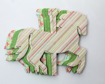 6 Carousel HORSE pink,green, blue chipboard die cuts 4" x 3 3/8" [6Bi 015]