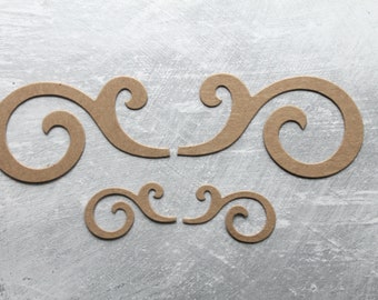 4 Pairs Flourish Die cuts Bare chipboard [2 sizes available]