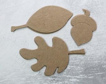 6 Leaves and Acorn - Bare chipboard Fall die cuts - Leaf and acorn embellishments