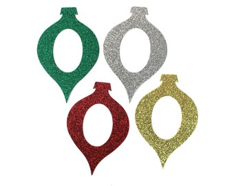 4 Glittered Oval Ornament Die Cuts - Christmas ornament frame paper die cut - 3 5/16" w x 5 1/8" tall