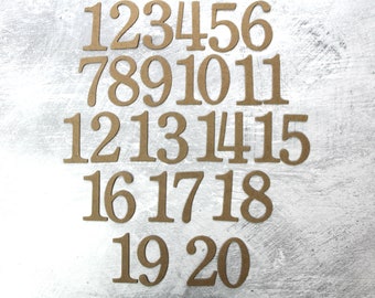 2" bare chipboard table number set - Serif font Wedding Table Numbers - die cut numbers [choose quantity, sticker or plain back]