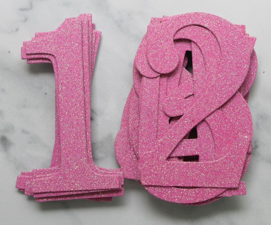 4 Pink Glitter Numbers 1-20 Pink Wedding Numbers Paper Die Cut Number