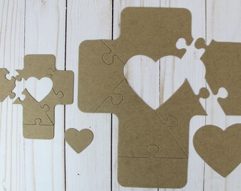 7 Piece Cross Shaped Jigsaw Puzzle w/heart Bare chipboard die cuts [small or x-large ...backing piece available]