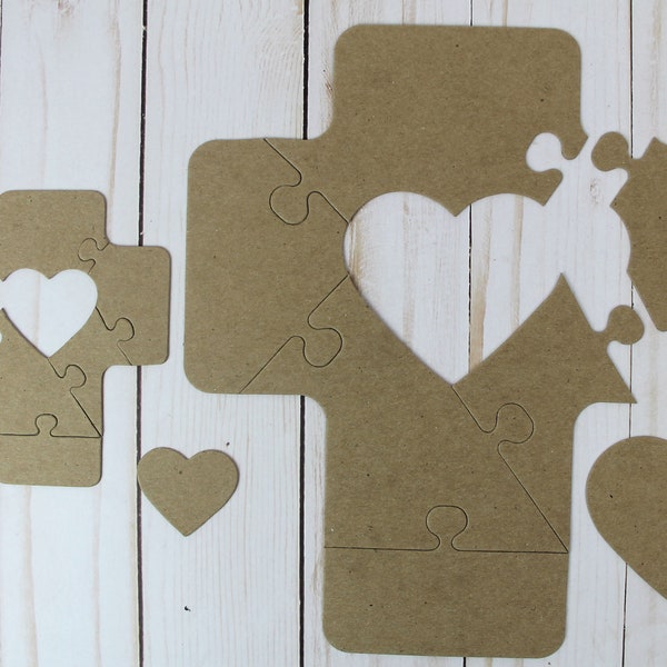 7 Piece Cross Shaped Jigsaw Puzzle w/heart Bare chipboard die cuts [small or x-large ...backing piece available]