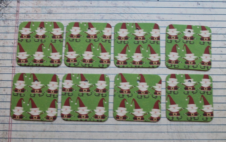 20 Christmas tags elf-gnome like Santa paper covered chipboard tags...2 x 2 inches