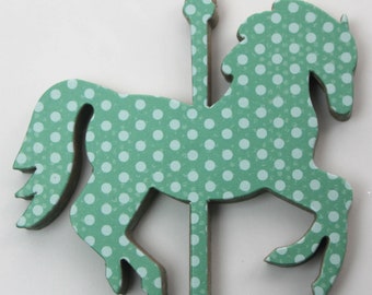 8 Carousel HORSE die cut decorations - Carousel Party-Carousel Birthday - Turquoise green-aqua dot - Chipboard die cuts 4" x 3 3/" [8CA]